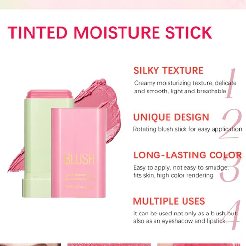 Vista 2 de Mysense Palito de rubor rosa crema, multiuso para mejillas, labios y ojos, crema hidratante sólida, acabado mate natural, resistente al agua