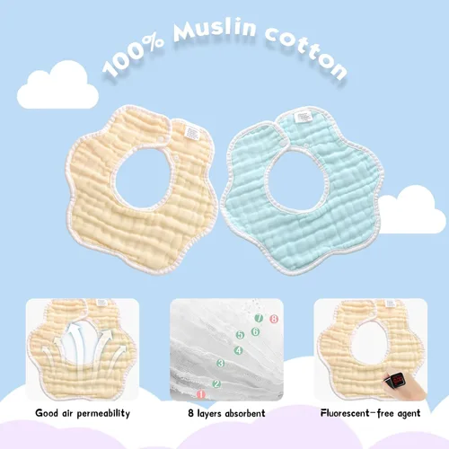 Vista 4 de Baberos de muselina para bebé, unisex, suaves y absorbentes, de varias capas, baberos para babear y dentición, niños y niñas