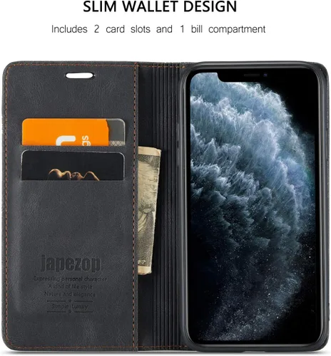 Vista 4 de japezop Funda para iPhone 11 Pro, iPhone 11 Pro funda tipo cartera para mujeres u hombres con [bloqueo RFID] soporte para tarjetas de crédito, funda