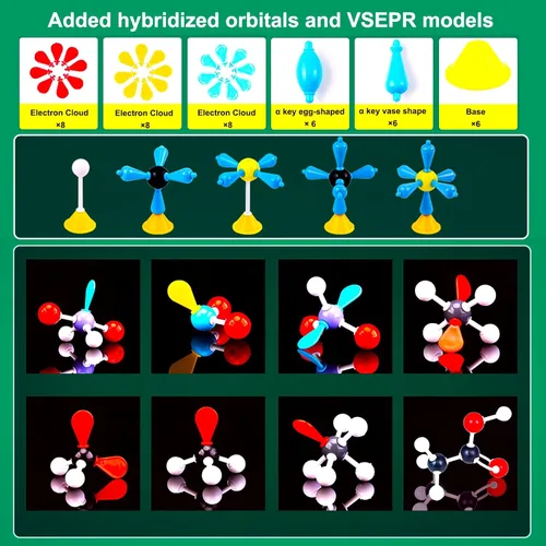 Vista 2 de EXBEPE Kit completo de modelo molecular de química de 406 piezas, conjunto STEM orgánico e inorgánico, suministros para escuela media, secundaria