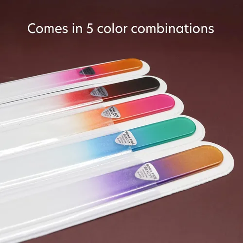 Vista 6 de Bona Fide Beauty Juego de limas de cristal checo – 5 limas de uñas de cristal (multicolor). Limas de uñas reutilizables a granel de la UE.