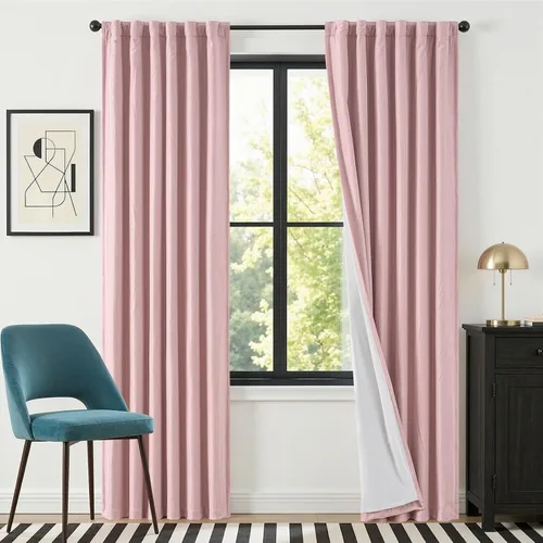Vista 21 de Cortinas opacas completas de 63 pulgadas de largo para dormitorio, cortinas texturizadas de lino beige con forro con aislamiento térmico, cortinas
