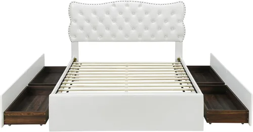 Vista 102 de Elegante cama con plataforma tapizada de terciopelo de tamaño Queen con cabecero, para niños, niñas y adolescentes (beige @cabecero/, Queen)