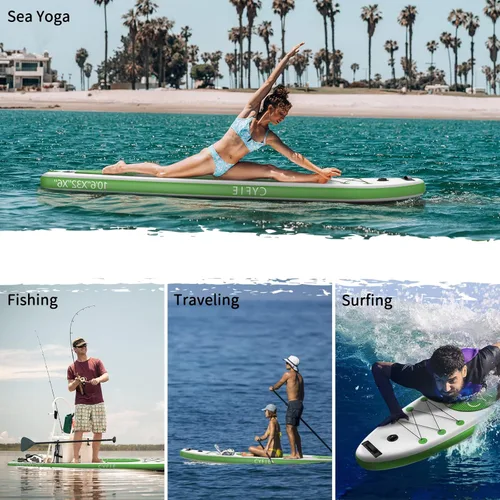 Vista 8 de CYFIE Tabla de remo de pie, SUP inflable extra ancha de 10 pies 6 pulgadas con asiento de kayak, accesorios para tablas de remo, bomba, remos