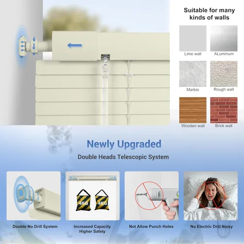 Vista 3 de Persianas Horizontales Sin Cordón de 1" Aluminio Mini Persianas Filtrado de Luz Oscurecimiento de Habitación Tamaño Personalizado Persianas