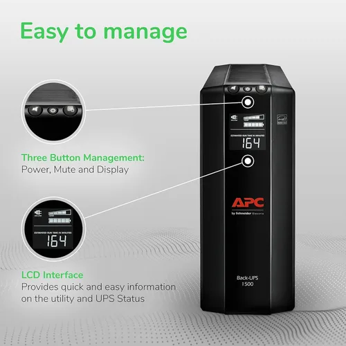 Vista 2 de APC Back-UPS Pro 1500VA UPS Respaldo de batería y protector contra sobretensiones, fuente de alimentación de batería de respaldo BX1500M