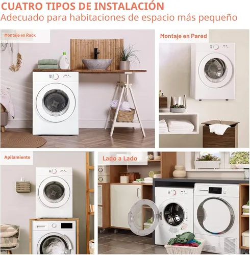 Vista 2 de Euhomy Secadora compacta de 1.8 pies cúbicos Secadora de ropa portátil con conducto de escape con forro de acero inoxidable Máquina secadora pequeña