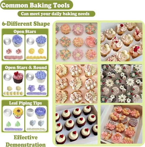 Vista 2 de FANTEXY Kit de jeringa de decoración de postres con 6 puntas de glaseado para decoración de pasteles, kit de decoración de cupcakes de acero