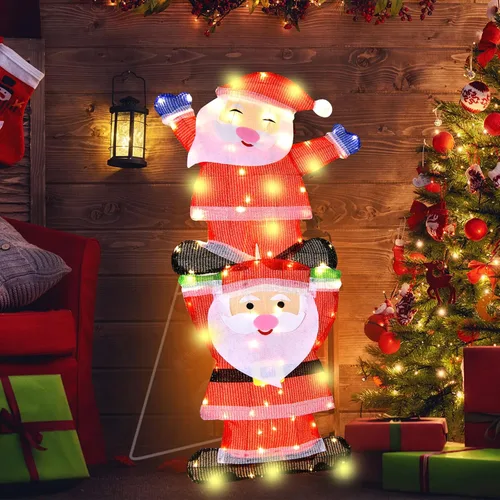 Vista 3 de Tangkula Letrero de Navidad doble de Papá Noel con luces LED, letrero de luz de Navidad al aire libre con estacas y luces de cadena, letrero