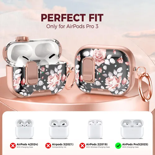Vista 2 de Funda para AirPods Pro 3 2025 de 3ª generación con kit de limpieza, funda protectora rosa negra con bloqueo/soporte compatible con Apple New Air
