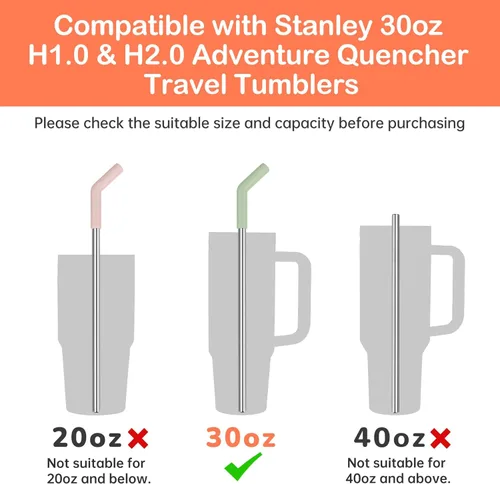 Vista 2 de Tomorotec Morandi Colors - Paquete de 6 pajitas de acero inoxidable con punta de silicona para vasos Stanley de 30 onzas con 2 cepillos de limpieza