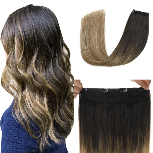 Vista 15 de XDhair - Extensiones de cabello con hilo invisible de cabello humano real, 18 pulgadas, 85 g, color balayage, de marrón chocolate a rubio caramelo