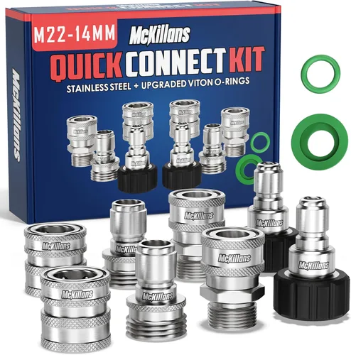 McKillans Kit de conexión rápida para lavadora a presión M22-0.551 in, M22-0.551 in a 3/8" macho hembra Kit de desconexión rápida para lavadora