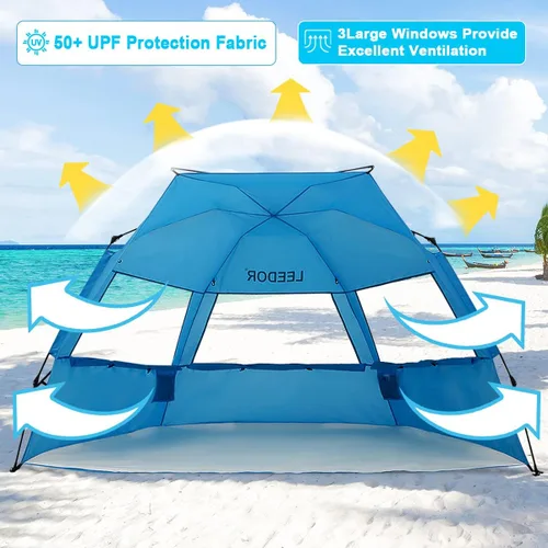 Vista 3 de Leedor Tienda de campaña de playa, refugio instantáneo, sombrilla de playa fácil con UPF 50+ UV, portátil, resistente al viento, pantalla