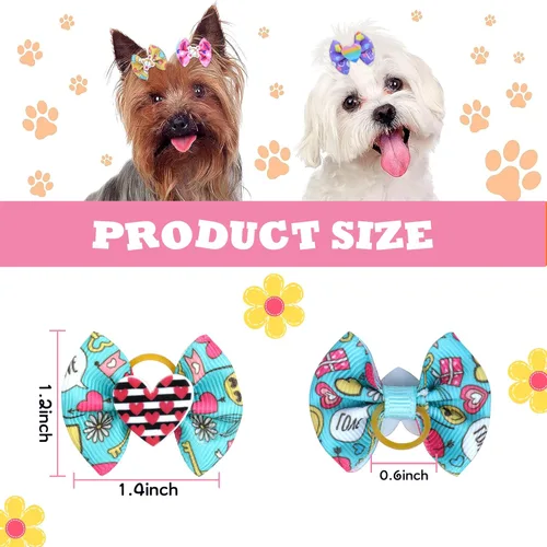 Vista 3 de 40 lazos de Navidad para perros, lindos lazos para el pelo de cachorros, lazos pequeños con bandas de goma, lazos pequeños para el pelo de mascotas