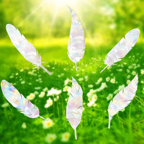 Vista 6 de 14 calcomanías de ventana de plumas para golpes de pájaros, se adhiere anticolisión para salvar pájaros, vinilo no adhesivo, adhesivos de arco iris