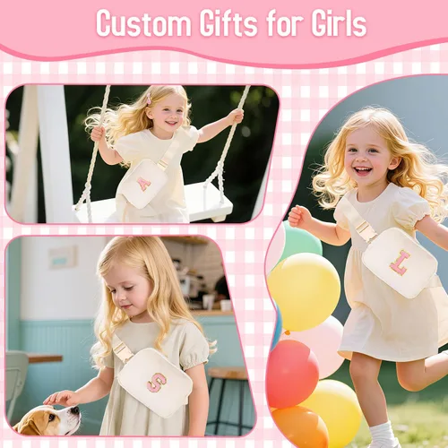 Vista 3 de Riñonera personalizada para niñas, Blanco Rosa, Small