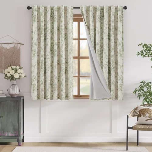 Vista 26 de JINCHAN Cortinas de mezcla de lino con flores para sala de campo francés, cortinas para sala de estar de 84 pulgadas de largo, cortinas impresas