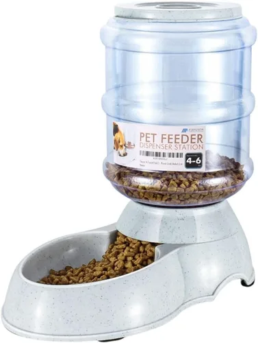 Bol para mascotas con sistema dispensador automático y almacenamiento de alimento seco, de Flexzion