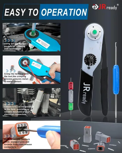 Vista 5 de JRready ST6110 Deutsch Kit de Conectores, DT Impermeable Conectores 2 3 4 6 8 12 Pin, Herramienta de Crimpado Deutsch Azul 14-22AWG, Contactos