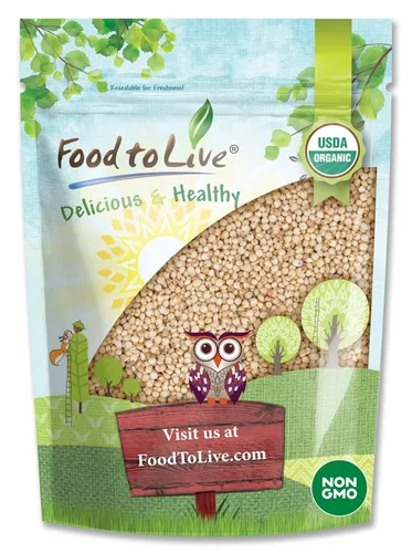 Food to Live Sorgo de grano entero orgánico sin gluten, 1 libra - Granos blancos sin transgénicos. Semillas milo. Vegano, Escoba de maíz a granel.
