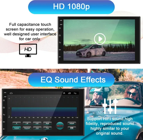 Vista 5 de 2G 64G Android 13 Estéreo de coche doble DIN con Carplay inalámbrico y Android Auto, 7 pulgadas pantalla táctil radio de coche con navegación