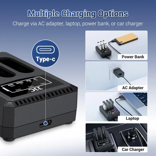 Vista 5 de Cargador USB de batería múltiple DB-120 actualizado con puerto USB-C, para Ricoh GR IV GRIV GR4 GR IV HDF GR IV monocromo, cargador para accesorios