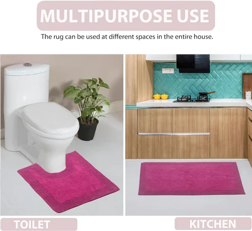 Vista 7 de Home Weavers Luxury Collection 100% Cotton Reversible Bathroom Rugs Set, Washable Rug, Soft Cotton Extra Soft and Absorbent Bath Rug, Kitchen Mat, 2