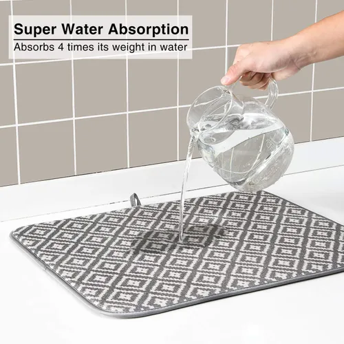 Vista 6 de Estera de secado de platos para cocina, paquete de 2, esteras de drenaje de platos de microfibra ultra absorbente de Subekyu, 19.2 por 15.8 pulgadas