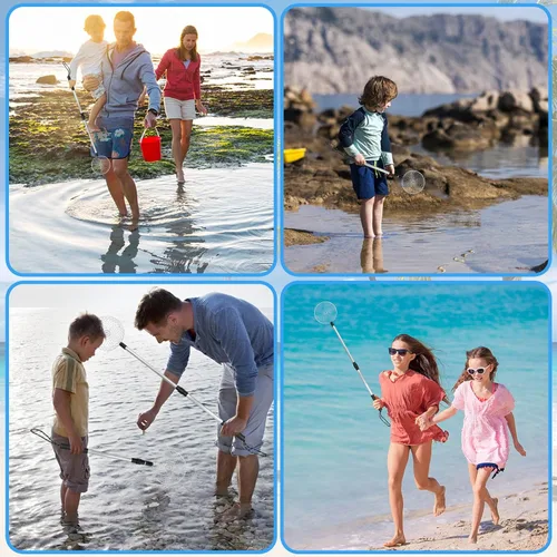 Vista 6 de 2 piezas de tamiz de arena para la playa, tamiz de diente de tiburón, palas de arena, herramienta retráctil para arena de playa, pala de roca
