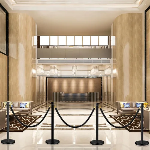 Vista 6 de Wesiti Juego de 6 postes de acero inoxidable con corona superior de 5 pies y 3 piezas de cuerda de terciopelo y postes de control de multitudes