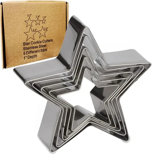 Antallcky Juego de 5 cortadores de galletas de estrella de acero inoxidable de cinco puntas para galletas de fondant, juego de moldes de pastelería