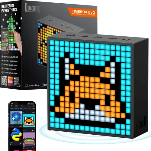 Divoom TimeBox Evo - Altavoz de Arte Pixelado Bluetooth con Pantalla LED 16x16, Control de Aplicación - Marco de Animación Genial y Configuración