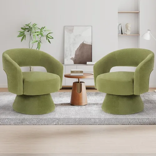 Vista 8 de INZOY Silla Giratoria de Barril con Tela de Terciopelo, Silla de Acento Giratoria con Cojín Suave Engrosado, Cómoda Silla Giratoria Redonda