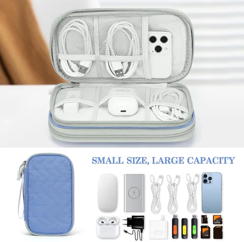 Vista 281 de FYY Organizador para accesorios electrónicos, para viajes, para cables, celular y cargadores, estuche portátil, impermeable, doble capa, bolsa
