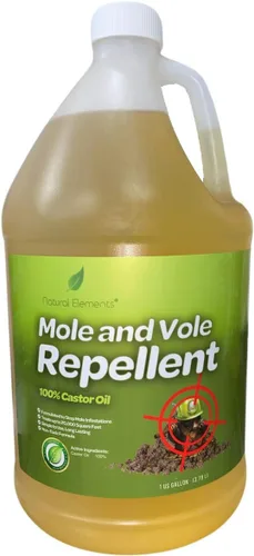 Natural Elements Repelente de topos y campañoles | 100% aceite de ricino | Seguro para mascotas y no tóxico | Grado alimenticio | 128 oz (1 galón)