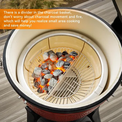 Vista 3 de Canasta de cenizas de carbón Onlyfire de acero inoxidable con asas, se ajusta a la parrilla Kamado Joe Big Joe