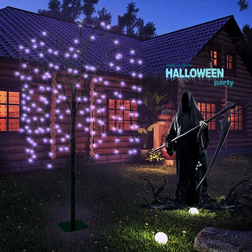 Vista 9 de Luces solares LED para árbol de sauce para exteriores, árbol de sauce llorón iluminado de 4.6 pies, ramas ajustables, árbol de Navidad artificial