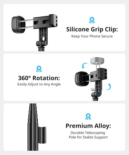 Vista 5 de Selfie Stick - Trípode de viaje para iPhone, control remoto inalámbrico para selfies, palo selfie extensible para iPhone, trípode para grabación