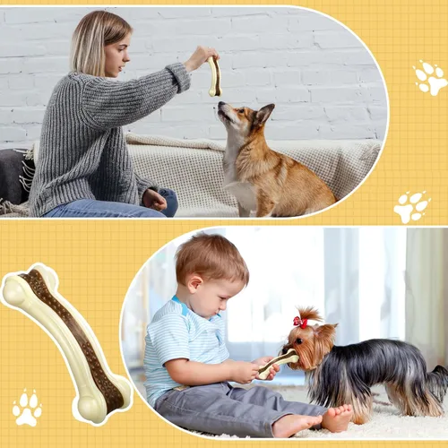 Vista 5 de Sosation 6 piezas de juguetes para perros para masticadores agresivos, huesos de nailon con sabor a carne de res, juguetes resistentes