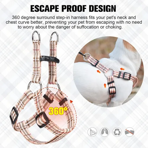 Vista 4 de BEAUTYZOO Juego de arnés y correa para perro, arnés ajustable para cachorros, chaleco de nailon suave a prueba de escapes con doble anillo en D