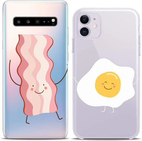 Vista 6 de Matching Couple Cases Compatible for Google Pixel 9 8 Pro 7a 7 Pro 6 Pro 6a 6 5a 5 XL 4a 5G XL 4a Clear Kawaii Egg Bacon Crystal Food Present Soul