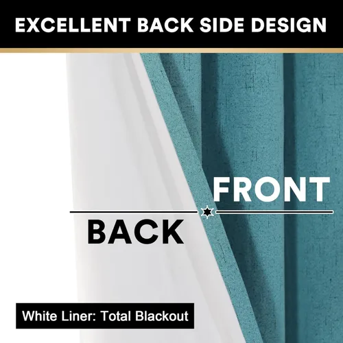 Vista 175 de PrinceDeco Cortinas con textura de lino 100% opacas de 64 pulgadas de largo, juego de 2 paneles de cortinas de lino opacas con forro aislante Arena