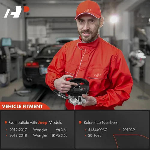 Vista 2 de A-Premium Bomba de dirección asistida, con polea, compatible con Jeep Wrangler 2012-2017, Wrangler JK 2018, 3.6L Gas, repuesto # 5154400AC