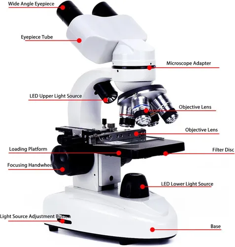 Vista 6 de Microscopio para adultos, microscopio binocular de rotación de 40X‑3000X 360° sin adaptador de teléfono, kits electrónicos, imagen clara de rotación
