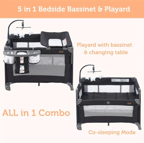 Vista 6 de ACCOMBE Cama de noche 5 en 1 para bebé, para empacar y jugar con moisés y colchón, cuna portátil con almacenamiento, corral con moisés desde recién