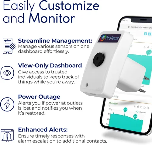 Vista 4 de Proteus AMBIO - Sensor de temperatura y humedad Wifi con zumbador y alertas de correo electrónico/texto
