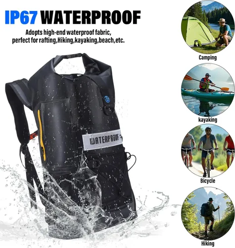 Vista 4 de Blueshyhall Mochila seca impermeable de 32 L, bolsa de almacenamiento enrollable para viajes, kayak, rafting, barco, pesca, campamento, color negro