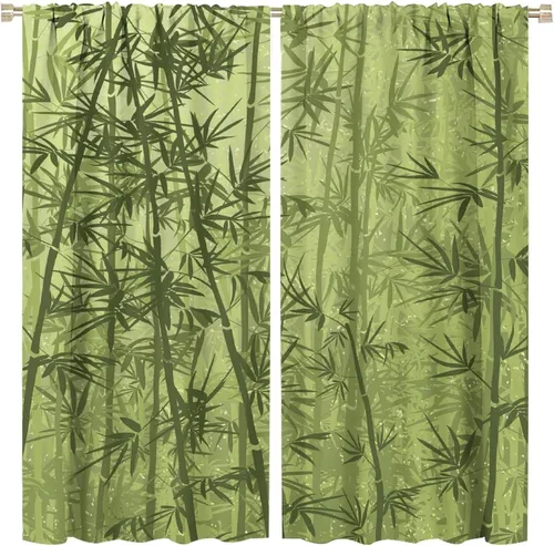 Vista 48 de Cortina con estampado de bambú, estilo japonés, tela para el hogar, sala de estar, dormitorio, cocina, baño, decoración opaca con bolsillo