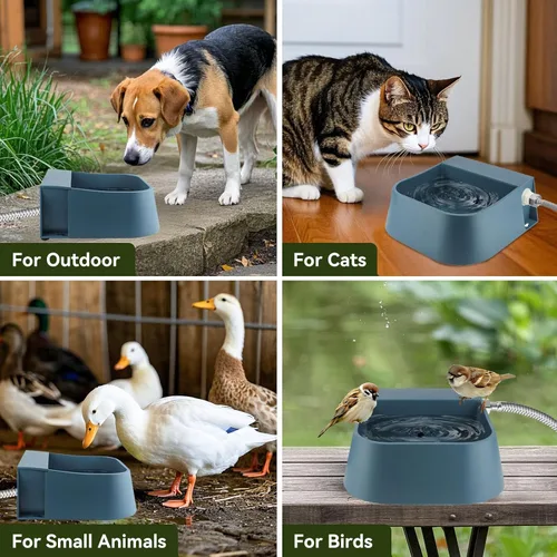 Vista 2 de Cuenco de agua para perros para exteriores, dispensador automático de agua para perros de 2 litros con manguera de 59 pulgadas y válvula